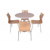 钢木材质圆桌，弯曲木椅子