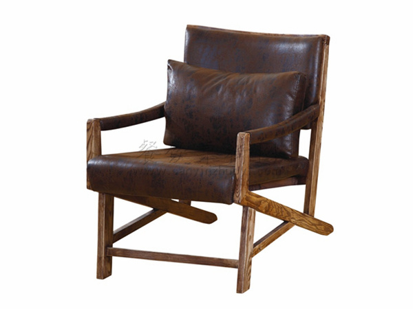 咖啡馆椅子，实木皮革座椅
