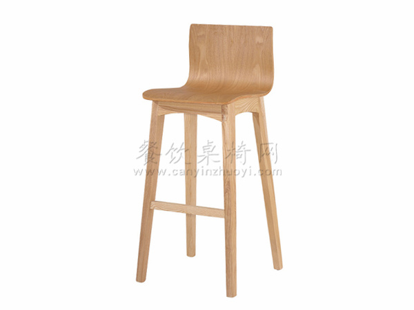 曲木座板吧椅，实木脚吧椅