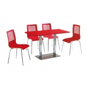 红色烤漆钢木餐厅桌椅定制