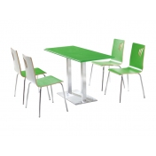 防火板餐桌，绿色贴面椅子