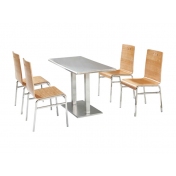 不锈钢餐桌，曲木快餐椅子