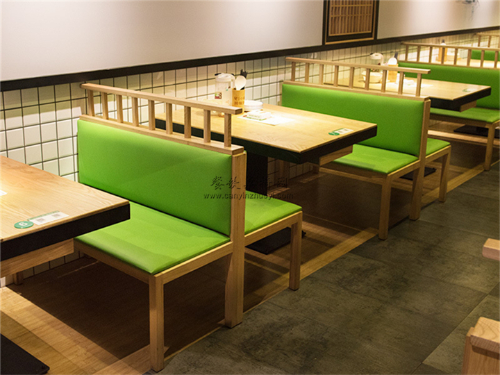 中式风味餐厅实木卡座沙发