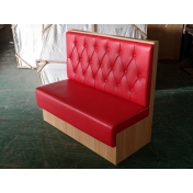 红色皮革木纹板式卡座沙发