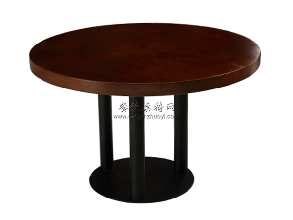 梅县区客家饭店圆形钢木桌