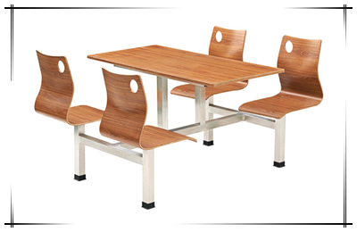 钢木连体结构餐桌椅