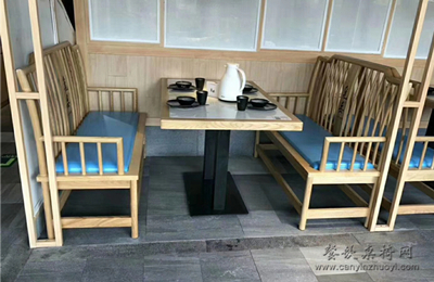 徽菜馆卡座沙发桌子组合