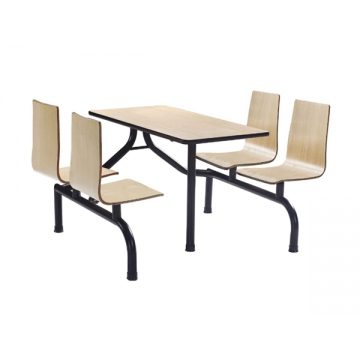 四人位连体钢木餐桌椅结构