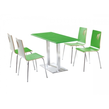 防火板餐桌，绿色贴面椅子