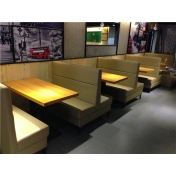 港式餐厅软包沙发钢木桌子
